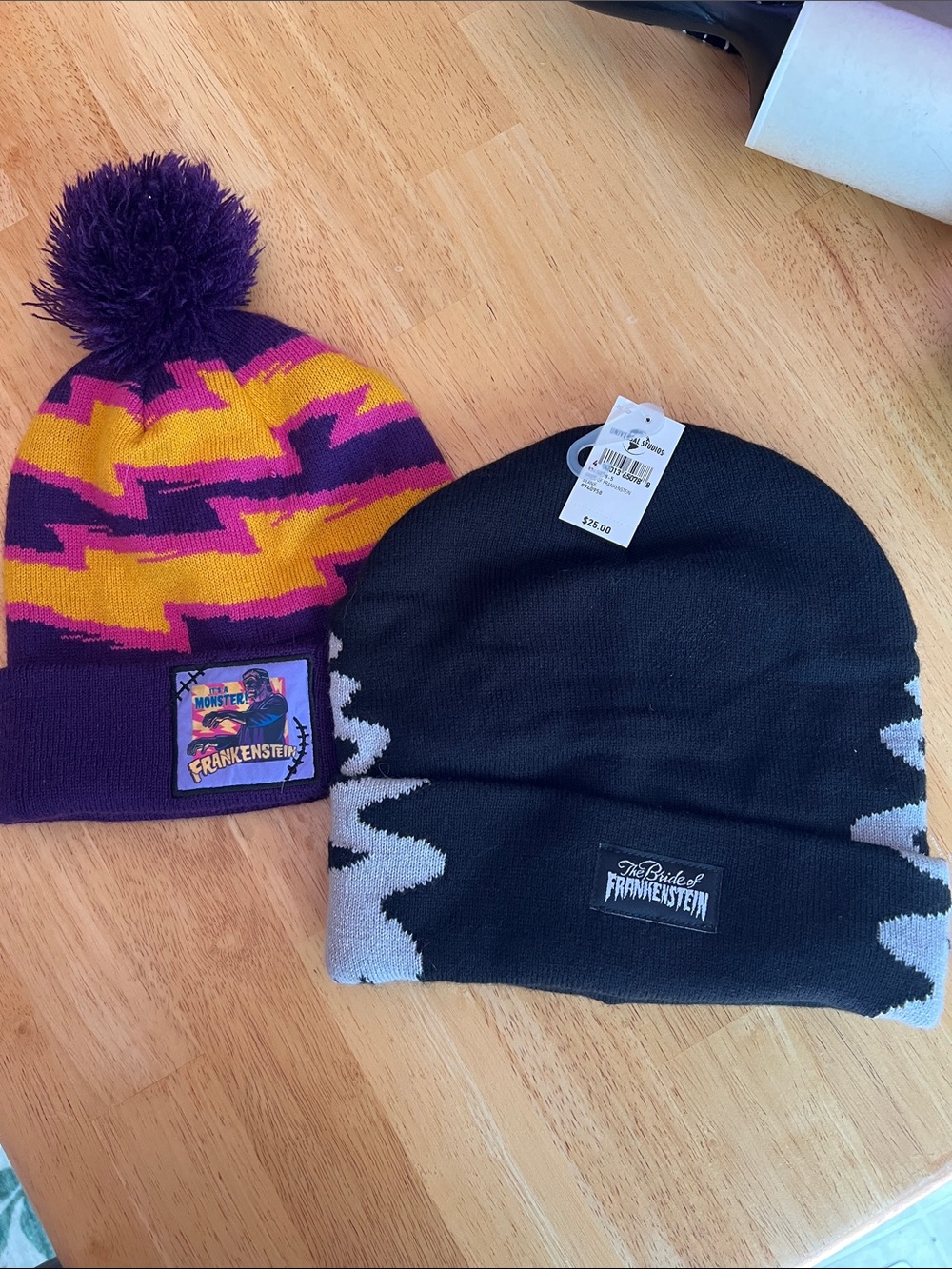Universal studios Frankenstein and bride of Frankenstein beanies.